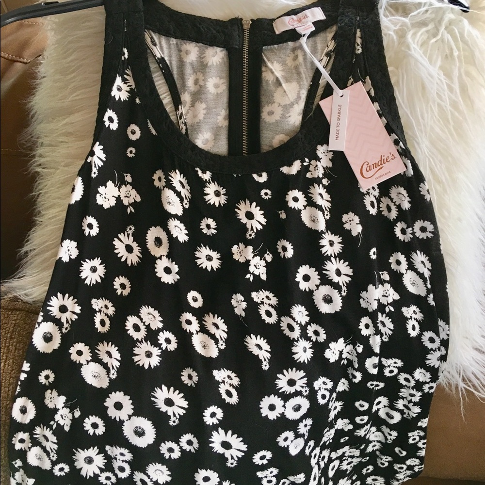 Candies Womens XL Zip Back crochet trimmed Tanktop